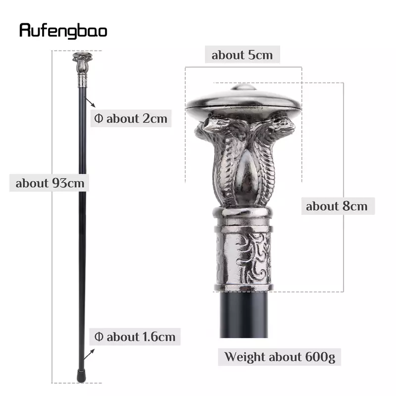 Four Head Snake Pharaoh Single Joint Fashion Walking Stick Decorative Cospaly Party Walking Cane Halloween Crosier 93cm