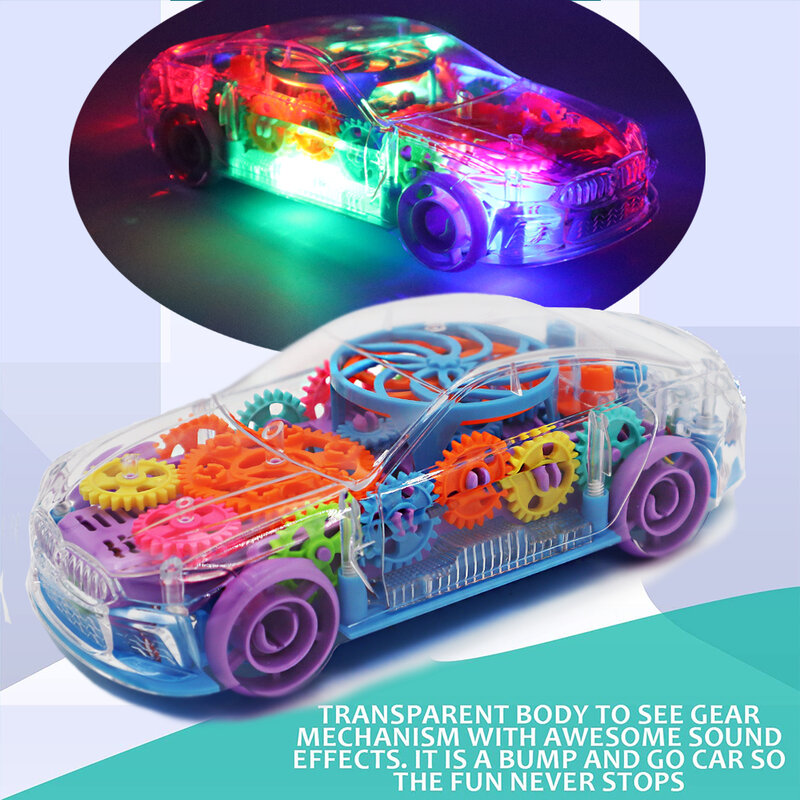 Bateria operado carro de corrida conceito transparente carro elétrico universal engrenagem modelo de carro luz música carro brinquedo crianças presentes
