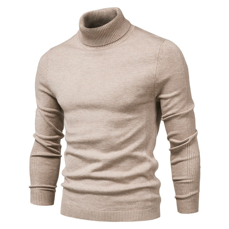 2024 Winter Turtleneck Thick Men Sweater Casual Solid Color Knitwear Warm Slim Fit Knitted Pullovers Men's Clothing Tops