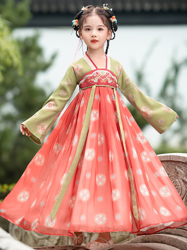 Kostum jubah sutra Cina Kimono anak-anak perempuan Gaun antik etnik tradisional Tiongkok set cosplay Hanfu kostum dansa
