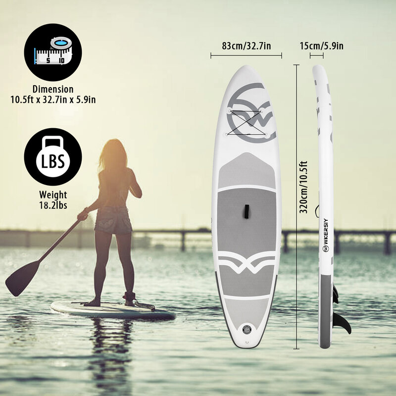 SUP Gonflable et Antidérapant pour Paddle Debout, Planche de Surf avec Pompe à Air, Sac de Transport, Laisse de Bateau