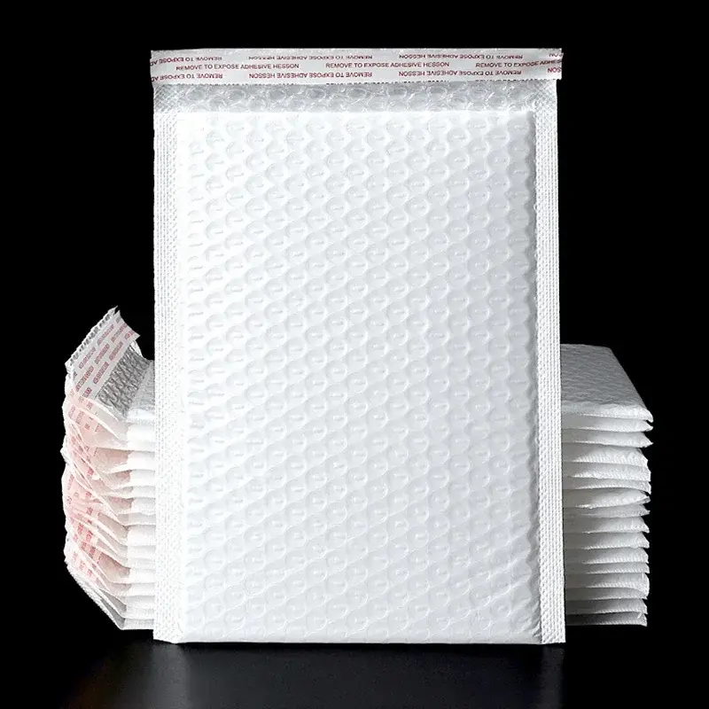 Sobres acolchados de burbujas para correo, sobres de polietileno para embalaje, bolsa de envío autosellada, color blanco, 20 piezas