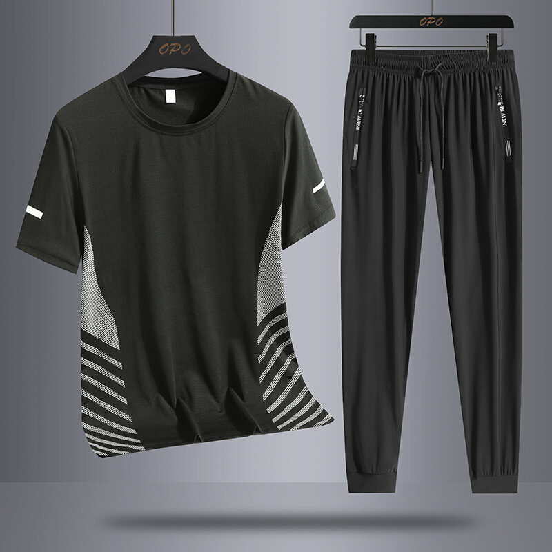 2024 New Men's suit Summer Sportswear Comfortable Breathable Mesh Running suit Jogging Fitness 2 piece set Mens Training Clothes