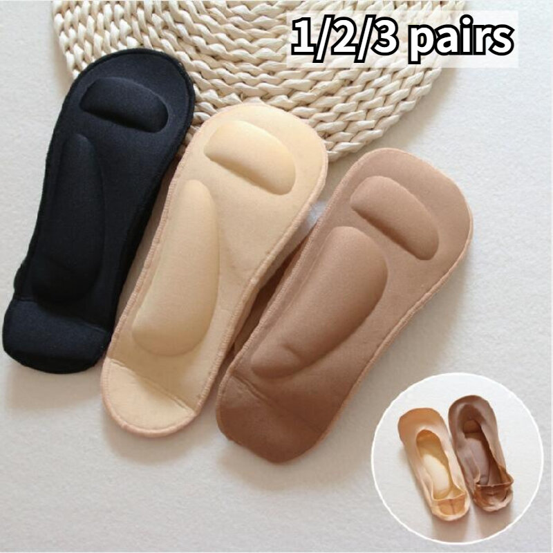 1/2/3 Pairs 3D Arch Massage Health Care Womens Summer Socks Ice Silk Socks Shallow Mouth Silica Gel Anti-off Invisible Sock New