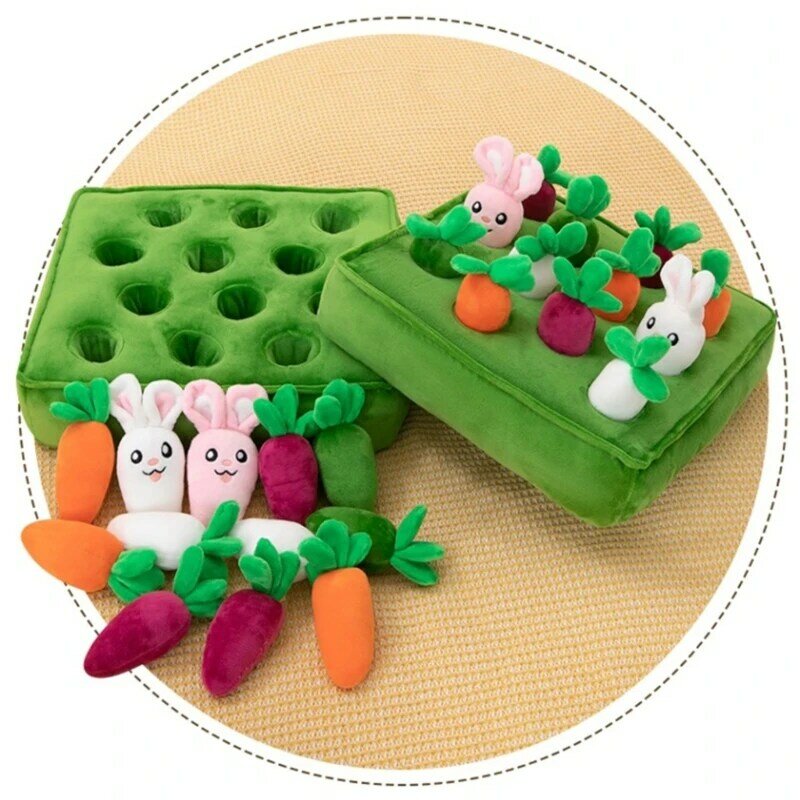 Juguete Montessori de rábano extraíble para niños pequeños de 1 año, juego de clasificación de zanahorias, juguete de felpa, almohada de felpa, muñeca Linda