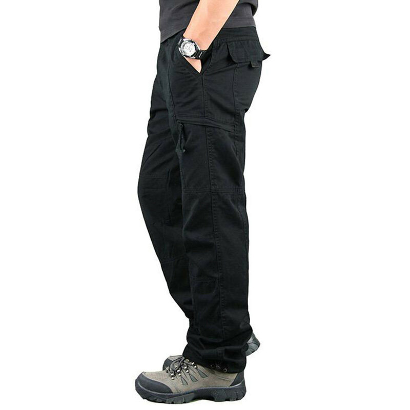 New Mens Cargo Pants Multi-Pocket Trousers Outdoor Zipper Male Loose High Waist Joggers Men Loose Solid Color Casual Outwear