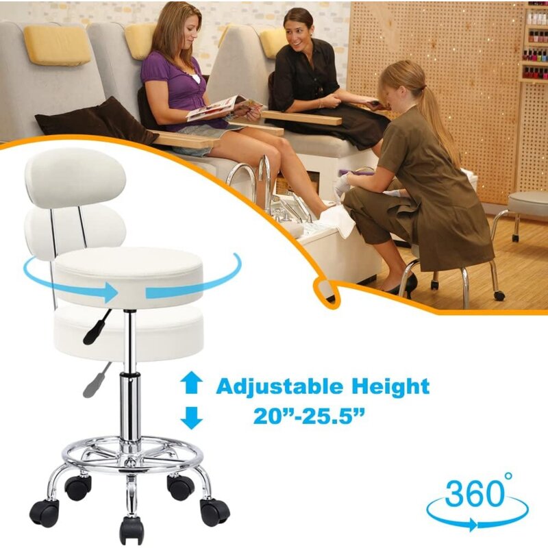 US Adjustable Beauty Rolling Swivel Salon Cushioned Medical Stool Chair Seat with PU Leather , Footrest and Backrest