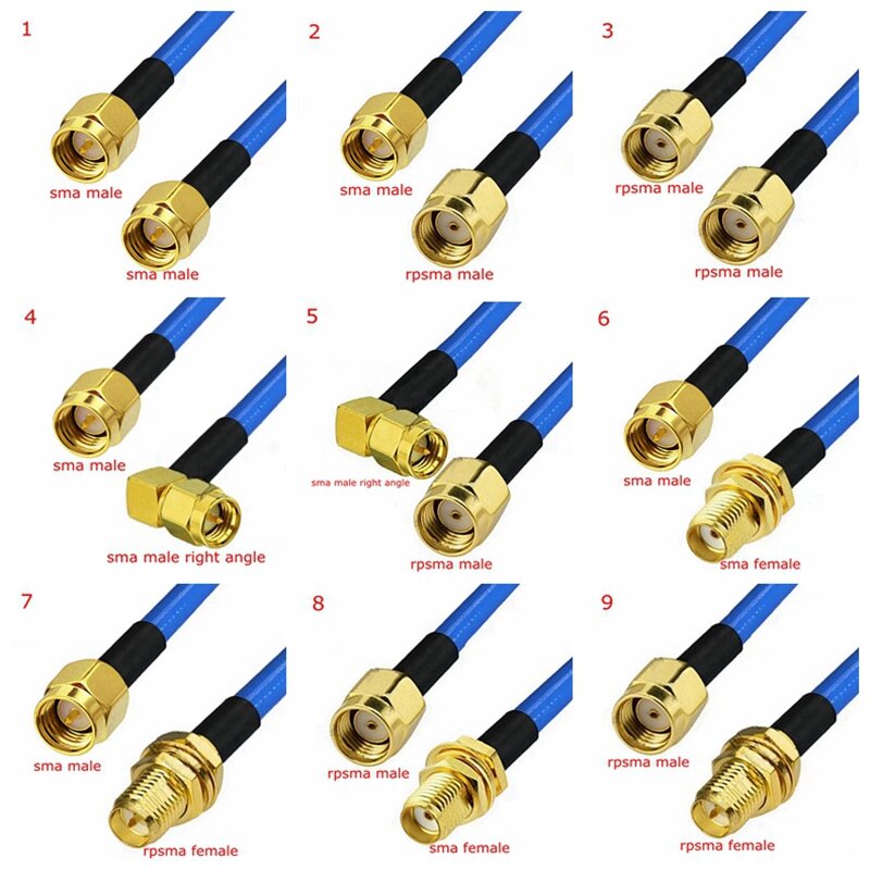 RG-402 Cable SMA To SMA Male Female Connector RPSMA To SMA Right Angle Crimp for RG402 High Frequency Test 50ohm Fast Brass