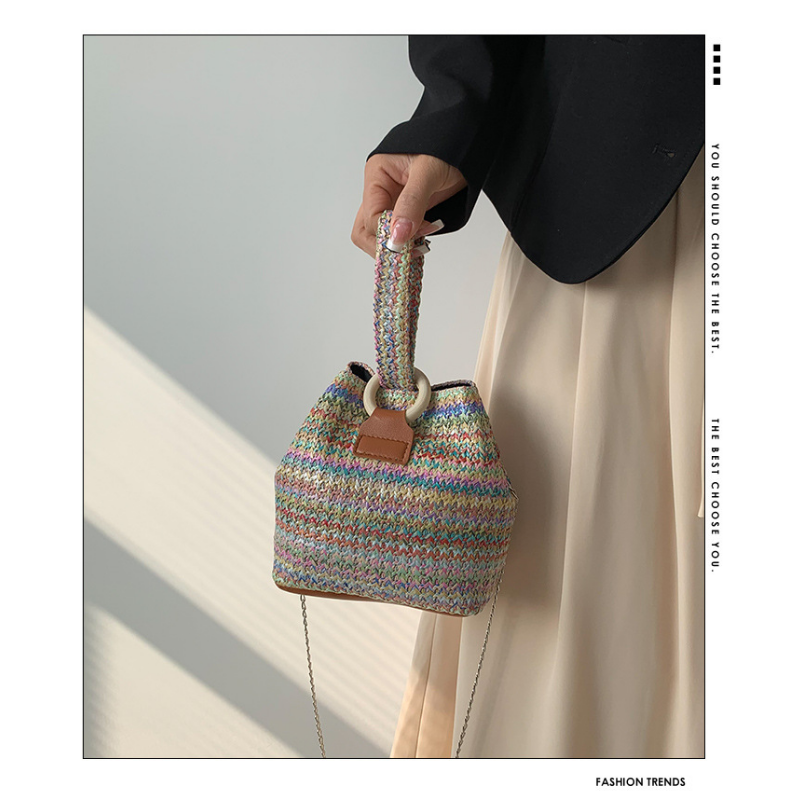 Borsa di paglia da donna in maglia di Rattan borsa da spiaggia con catena estiva piccola borsa e borsa a tracolla da donna borsa a tracolla con Design da viaggio