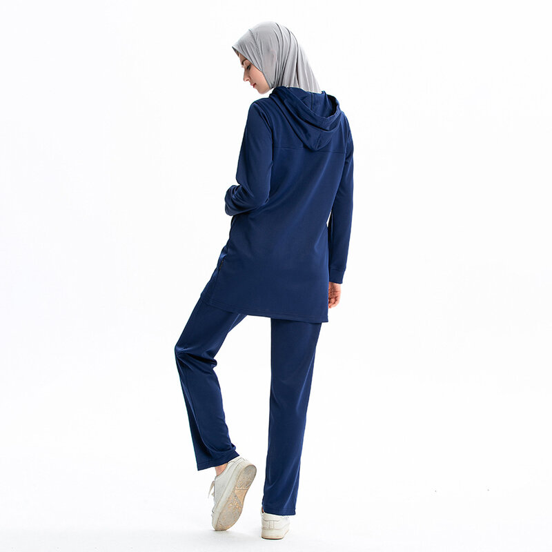 Muslim Women's Sports and Leisure Sportswear Middle East Arab East Asian Patchwork Solid Color Slim Fitting Hooded Sportswear