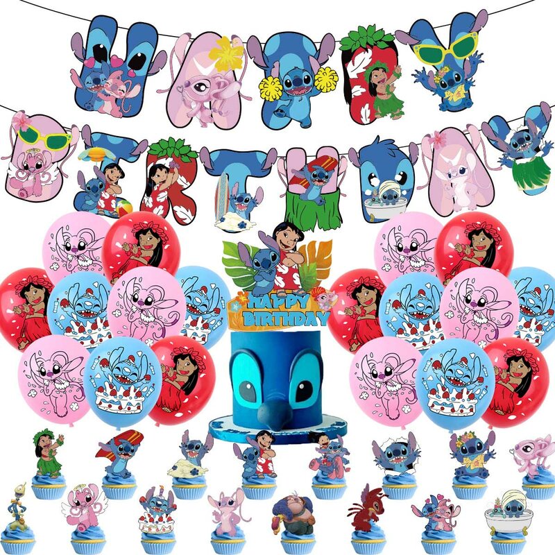 Disney-decoraciones para fiesta de cumpleaños de Lilo & Stitch, plato desechable, globo de Ángel, suministros para Baby Shower