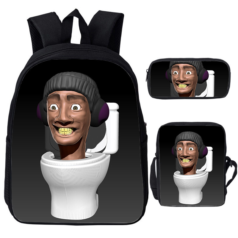 Plecak toaletowy 3D Skibidi zestaw 3 szt. Wysokiej jakości torby szkolne dla chłopców plecaki dla dziewczyn wodoodporna torba szkolna dla dzieci