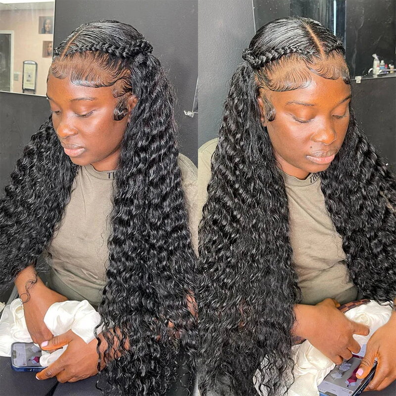 Pelucas de cabello humano para mujeres negras, pelo rizado con ondas profundas, frente de encaje, sin pegamento, Hd, 13x6, listo para usar, 32, 34 y 36 pulgadas