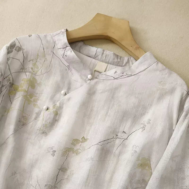 Camicie da donna Vintage camicette estive stampate in stile cinese camicette larghe a maniche corte da donna abbigliamento in lino di cotone YCMYUNYAN