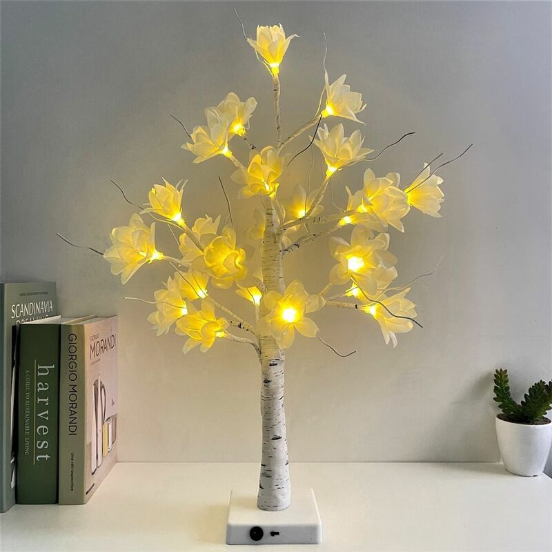 Magnolia Christmas Gift Bedside Lighting 24 LED Flowers Night Lamp Nightstand Decor Flower Tree Lights Atmosphere Lamp