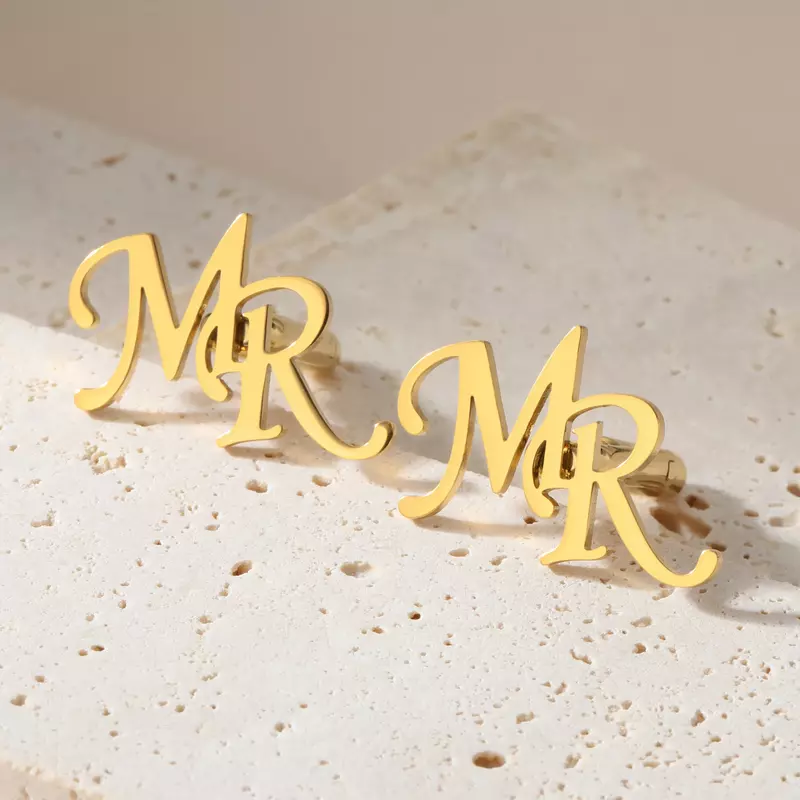 Gemelos personalizados de acero inoxidable para hombre, joyería con iniciales personalizadas, gemelos de letras para traje, regalo de aniversario de boda