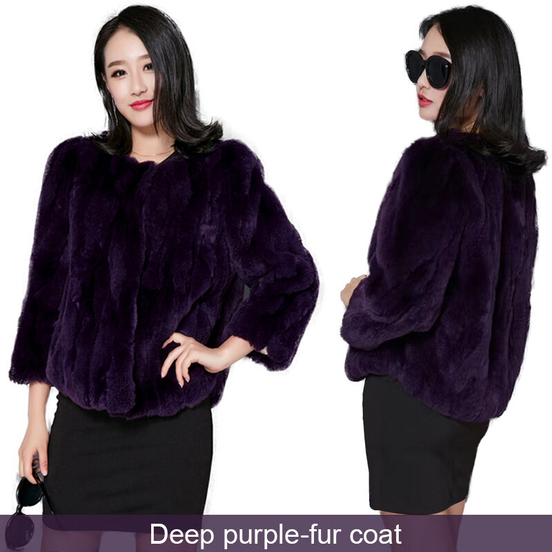 Zimowe naturalne kurtki płaszcz z prawdziwego futra królika Rex damskie luksusowe krótkie koreańskie luźny rozmiar futrzane grube ciepłe wycięcie pod szyją odzież damska