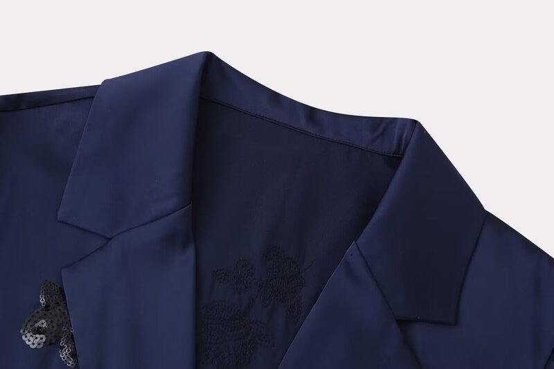 ชุด2ชิ้นของผู้หญิง2024ชุดกิโมโนซาตินปักเลื่อมแฟชั่นใหม่เสื้อสตรีย้อนยุค + กางเกงซาตินประดับด้วยเลื่อม
