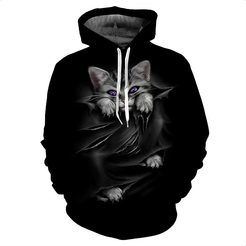 2023 NEW Black and White Cat 3D Hoodie Sweatshirts Pullover Men Women Fashion Casual Streetwear Hip Hop Casual Oversized Hoodies