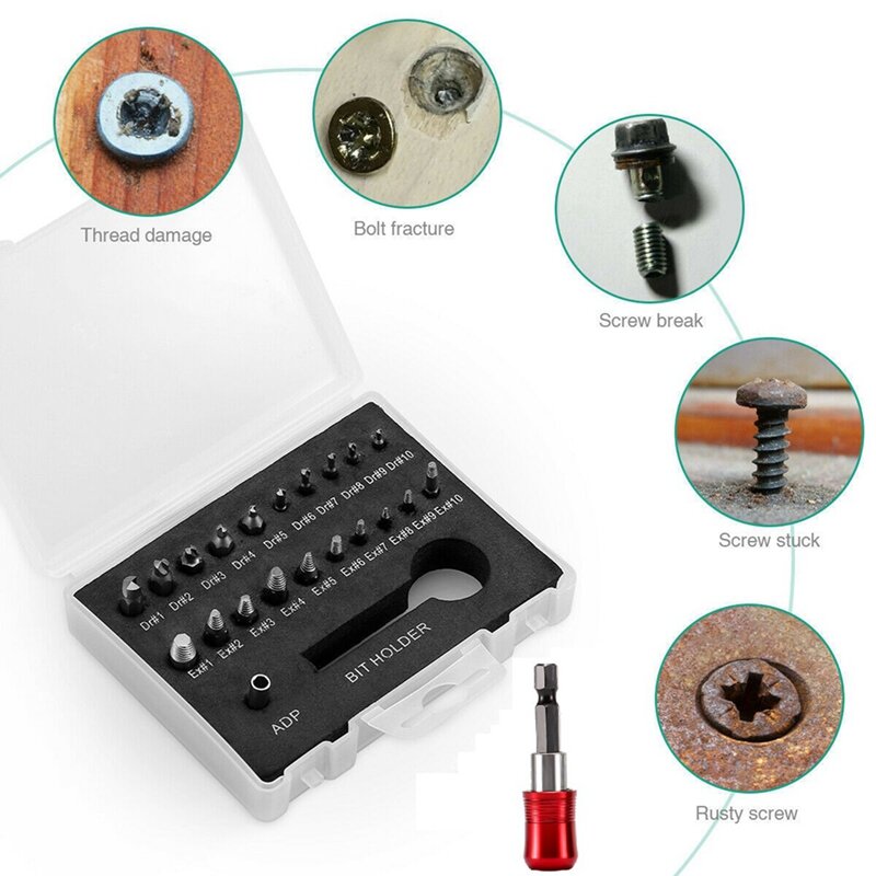 22Pcs Broken Screw Extractor Set Kit Is Used To Disassemble The Hardware Tools For Stripping The Thread Head Screws Set