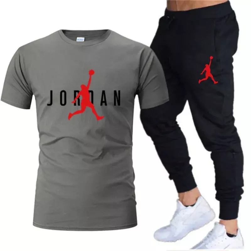 2024 Summer Men's Leisure Sportswear Set Brand Short Sleeve T-shirt+Pants 2-Piece Fitness Jogging Pants Sportswear Set