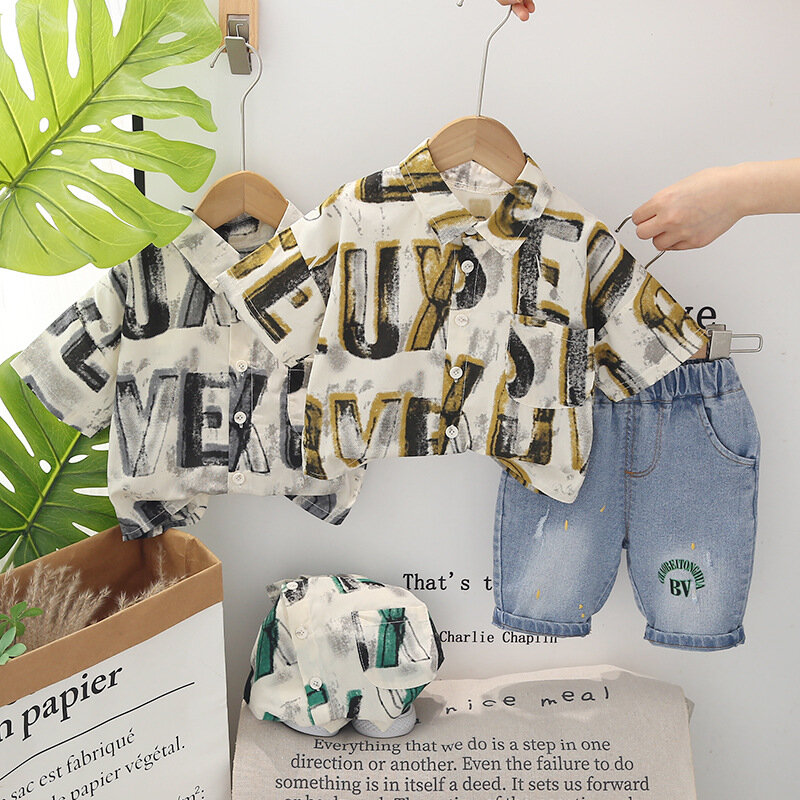 Western Baby Boutique Kleidung koreanischen Brief gedruckt Turn-Down-Kragen Kurzarm hemden und Shorts Junge Outfit-Set