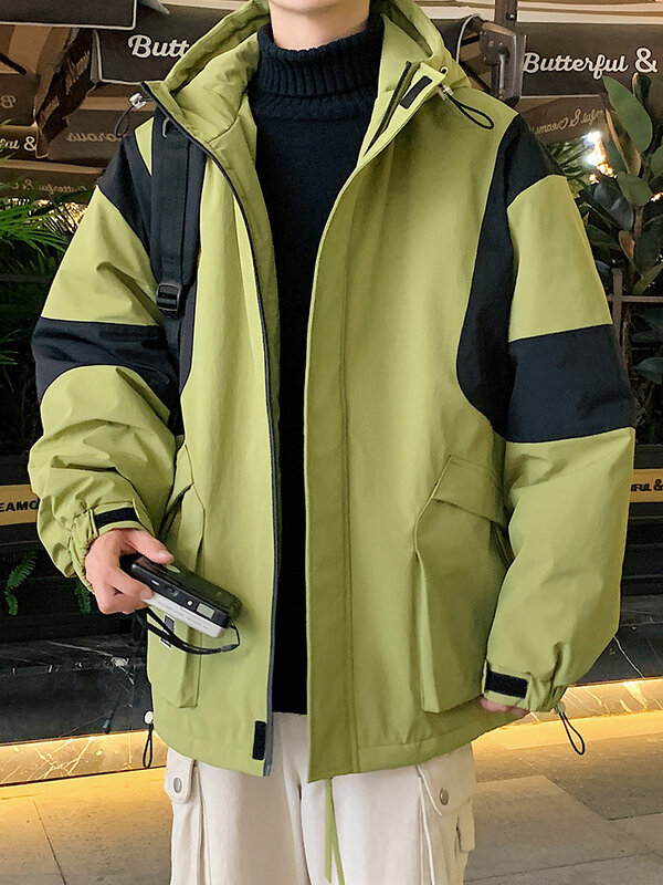 남성용 두꺼운 파카 따뜻한 재킷, 한국 패치워크 캐주얼 후드 바람막이 보온 패딩 코트, 플러스 사이즈 8XL, 2023 겨울 신상