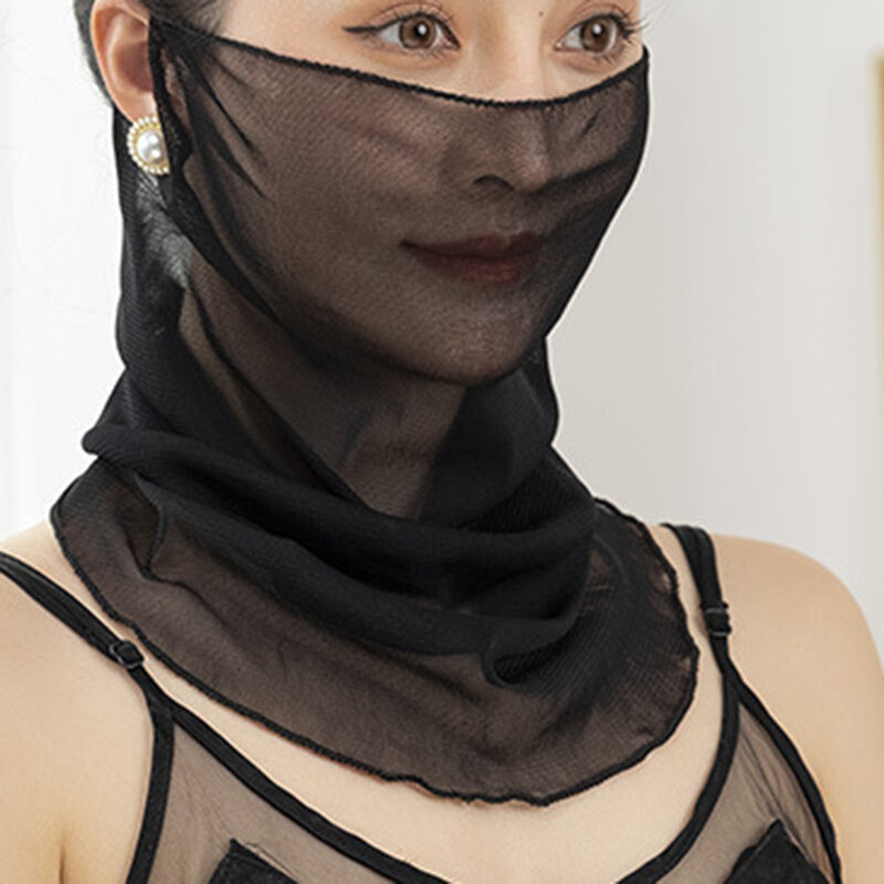 Masker pelindung matahari gantung telinga multifungsi wanita, tipis elastis bercetak leher serbaguna baru Musim Panas 2024