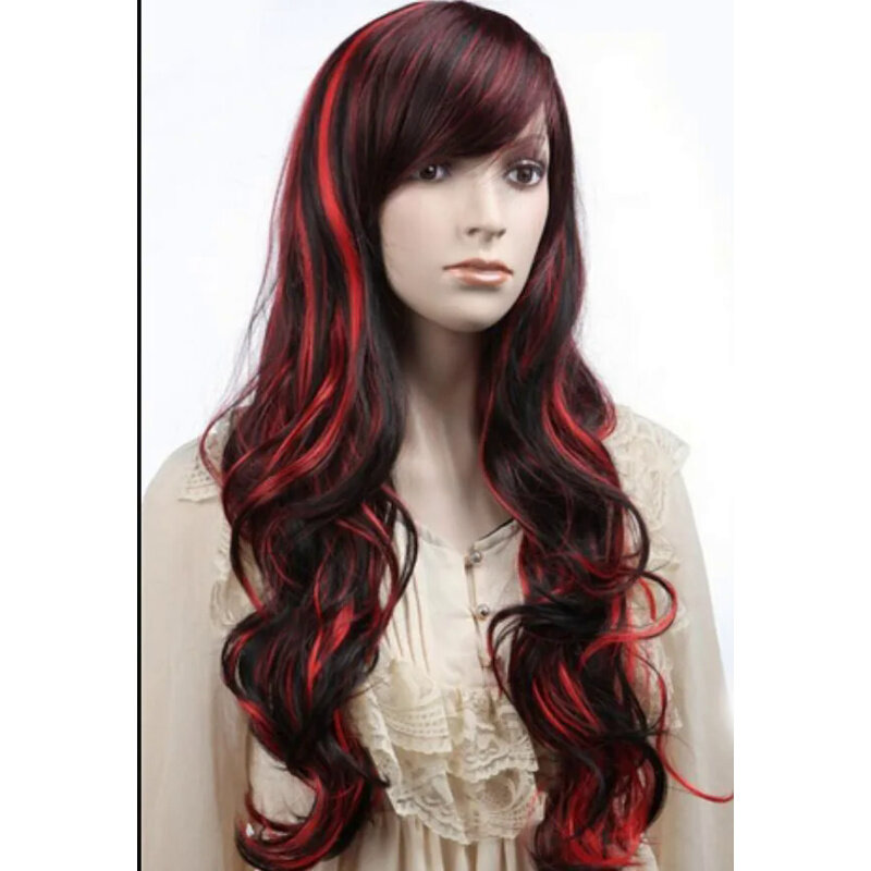 Az77-Peluca de pelo largo y rizado para cosplay, cabellera completa resistente al calor, color rojo, a la moda
