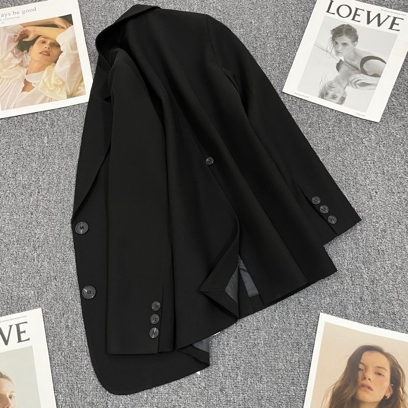 Blazer negro elegante coreano para mujer, ropa de marca de alta gama, trajes de primavera y otoño, chaqueta de un solo pecho, abrigos de manga larga