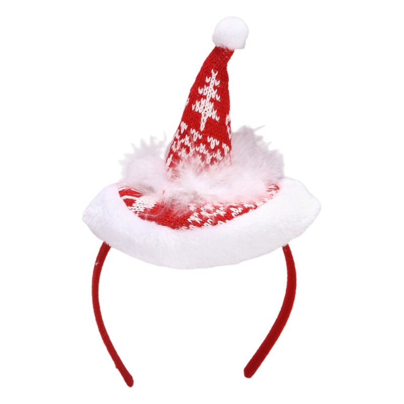 フェザーサンタ帽子ヘッドバンドニットクリスマス帽子ヘアバンドホリデーパーティー小道具 264E