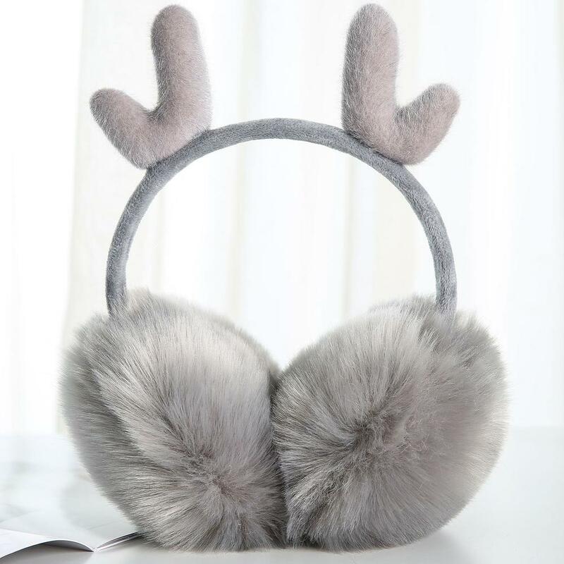 Christmas Deer Horn Earmuffs Faux Rabbit Fur Women Ear Warmer Warm Winter Outdoor Cold Protection Fashion Cute Fold Ear Cover