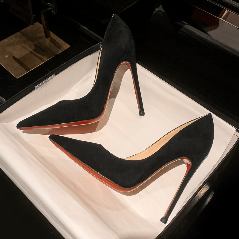 Zapatos de tacón fino para mujer, calzado elegante de ante, estilo estrella, a la moda, para oficina y fiesta, 2023