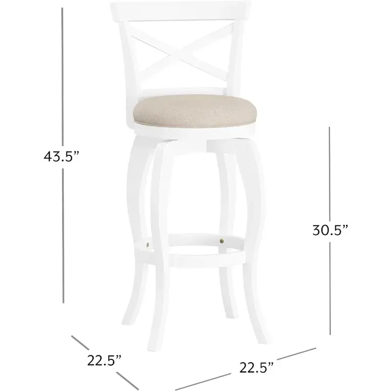 Bar stool wooden swivel high stool, 30.5" tall, white