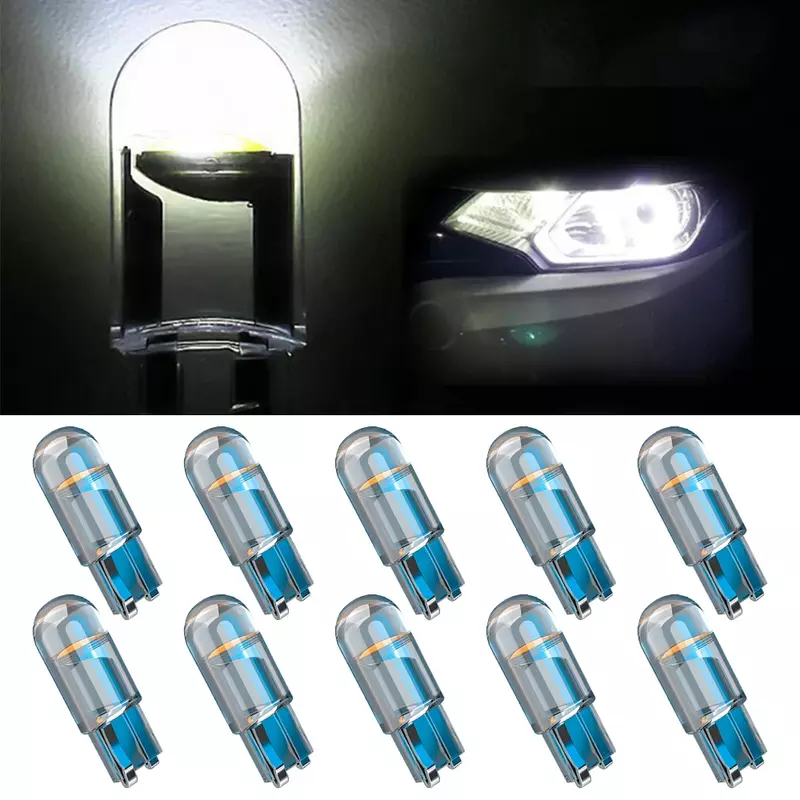 10X W5W 194 T10 Glass Cob LED Car Bulb Wedge License Plate Lamp Dome Light White Auto Interior Reading Car Parking Backup Light