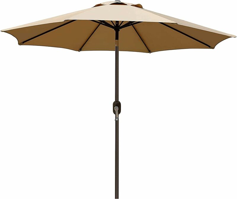 Parapluie de Table d'Extérieur de 9 Pouces, Marché avec 8 Nervures Robustes, Bouton Poussoir d'Inclinaison et de Manivelle