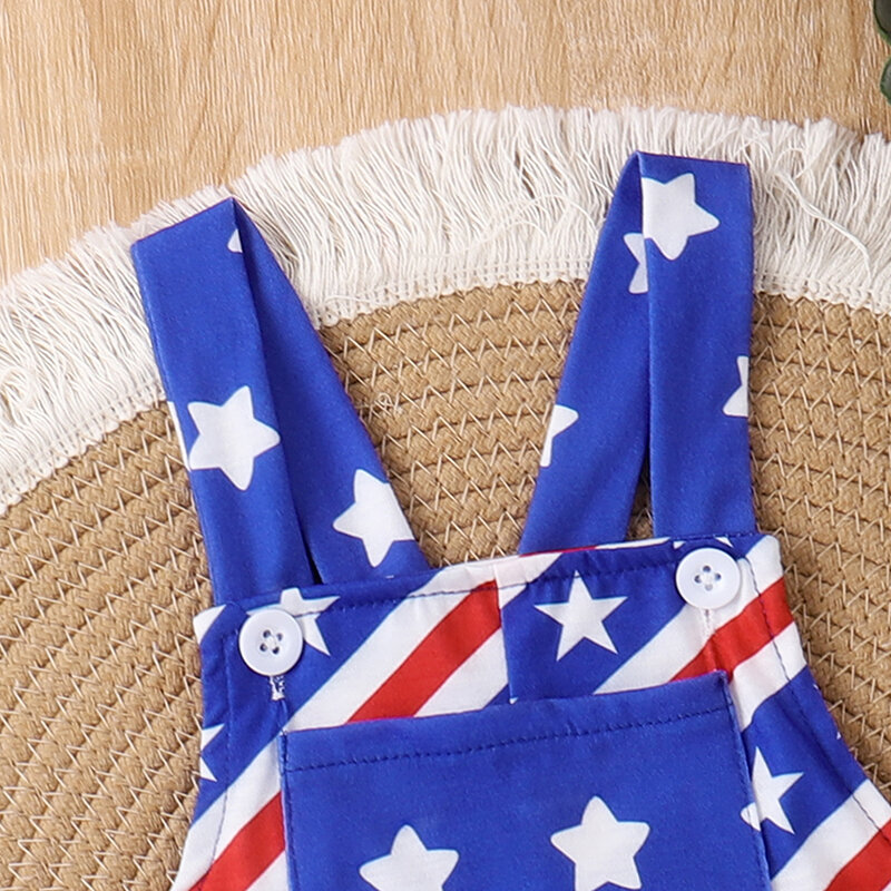 2024-04-19 Lioraitiin Baby 4th of July Overalls Sleeveless Stars and Stripe Print Romper Toddler Summer Independence Day Outfit