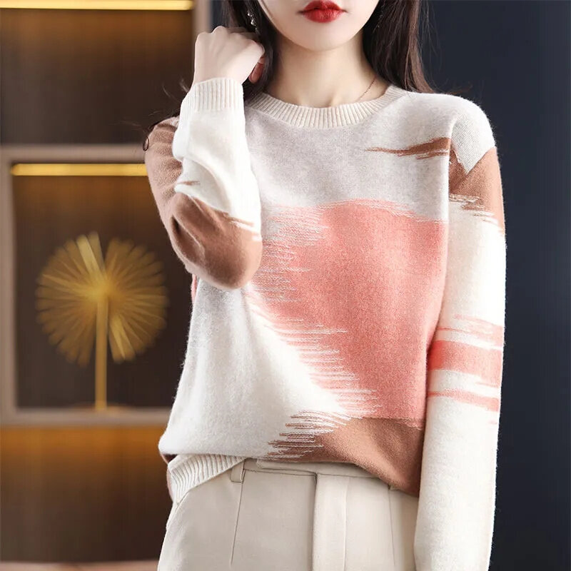 2023 sweter damski sweter z wiosenne jesienne z długim rękawem rękawem z okrągłym dekoltem ciepły zwężane koszule koreański sweter z dzianiny miękkie swetry