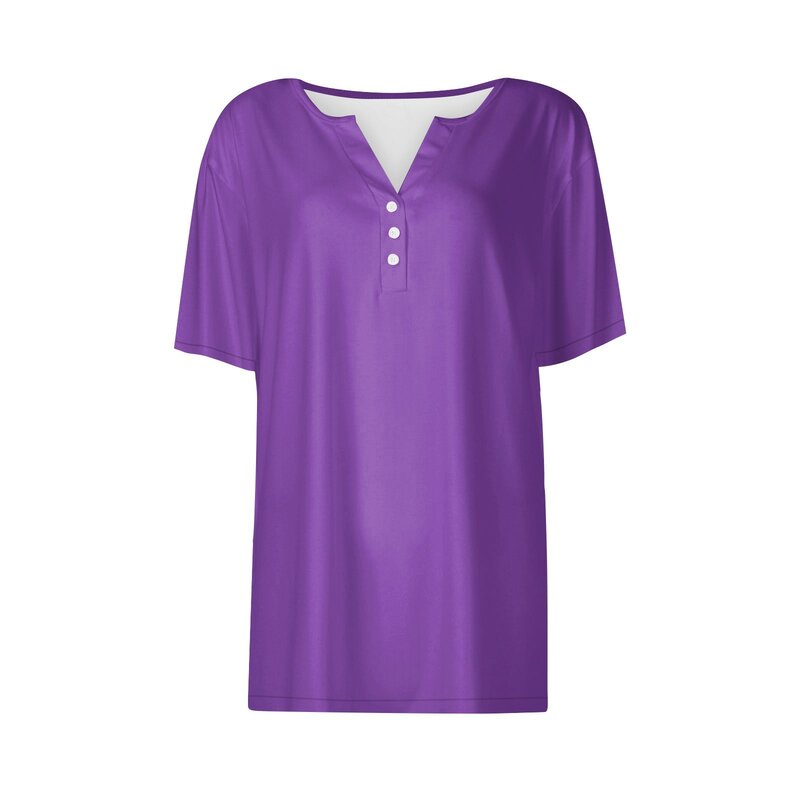 Camisa da cópia da flor t para mulheres, parte superior da luva curta com botão, luva curta, v pescoço, diário, semanal, forma
