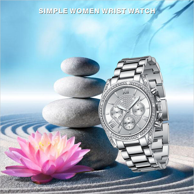 Ever Move Luxury Quartz Watch for Women Elegant  Alloy Watch Waterproof Week Date Wristwatch Ladies Dress Watch Gifts for Women
