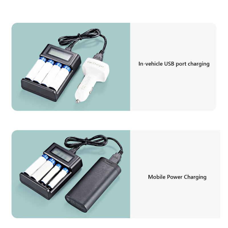充電式電池用の独立した充電器,液晶画面,aa,aaa,nmh,NI-CD, 1.2v,4スロット