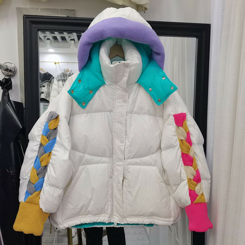 Chaqueta de plumón de pato blanco con capucha para mujer, abrigo de plumas gruesas, ropa de invierno, 2022