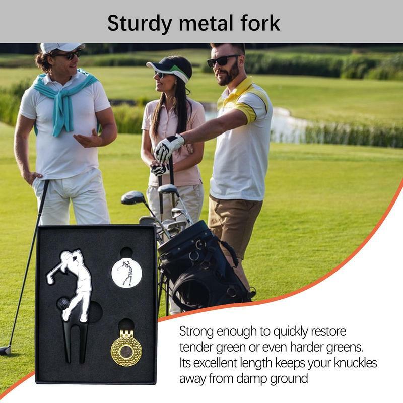 Znacznik lokalizacji golfowy spinka do kapelusza widelec golfowy z znacznik lokalizacji dla zielonych urządzenie do czyszczenia dołków golfowych narzędzie do naprawy ubytków w darni Fan sportu golfa