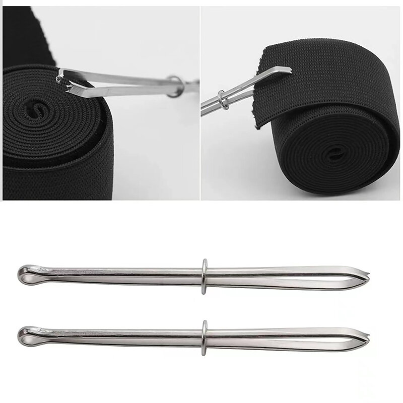 2pcs Stainless Steel Garment Clips Sewing DIY Tools Elastic Band Tape Punch Cross Stitch Threader Wear  Rope Elastic Clamp