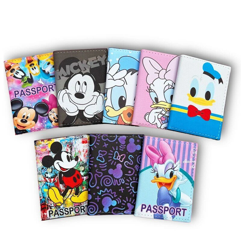 Funda para pasaporte de Mickey, Minnie, Donald, Daisy, organizador de tarjetas de crédito multifunción para niñas y niños, soporte para pasaporte de viaje de Disney, novedad