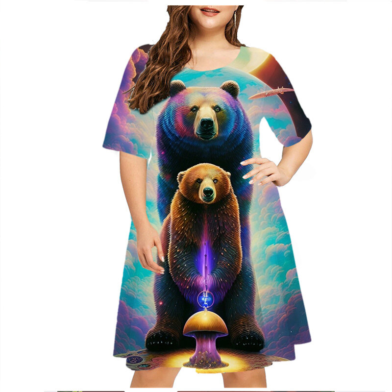 Mini robe vintage à manches courtes pour femmes, robe imprimée 3D, peinture animale, renard, vêtements d'été décontractés, grande taille, 2023