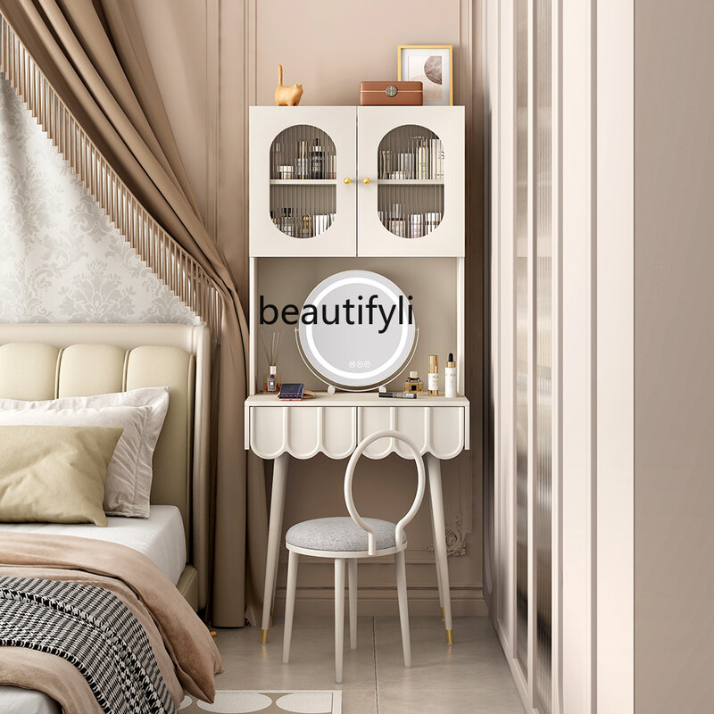 フランスのクリームスタイルの理髪テーブル,統合された収納,モダンなミニマリスト,寝室の化粧テーブル