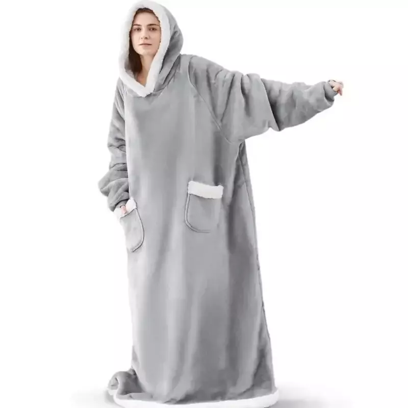 MINISO-Manta de felpa con mangas para hombre y mujer, forro polar de lujo, con capucha, suave y cálida, para adultos, para invierno
