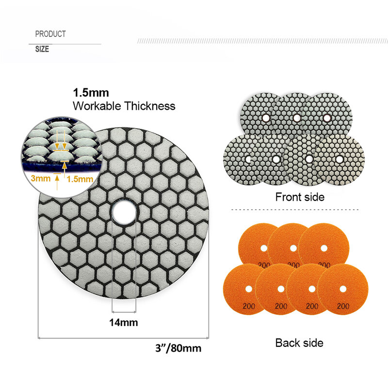 SHDIATOOL-almohadillas de pulido en seco de diamante, discos de lijado de 3 pulgadas, disco de molienda Flexible, 6 piezas, 80mm, #200