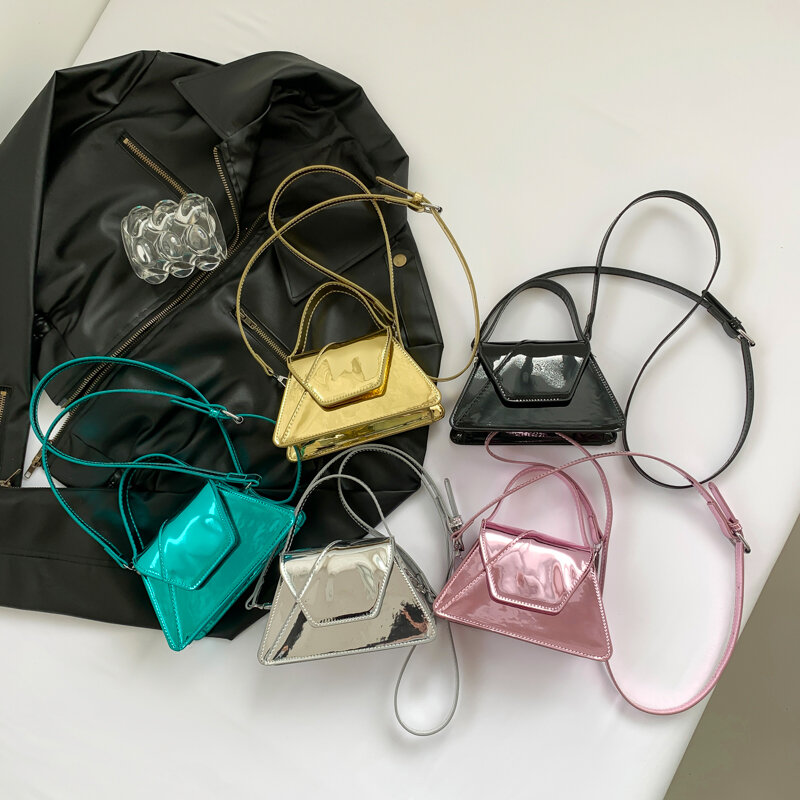 女性用ソフトハンドルバーバッグ,パテントレザー,ミニハンドバッグと財布,ファッショナブルなクラッチバッグ,ゴールドとシルバー